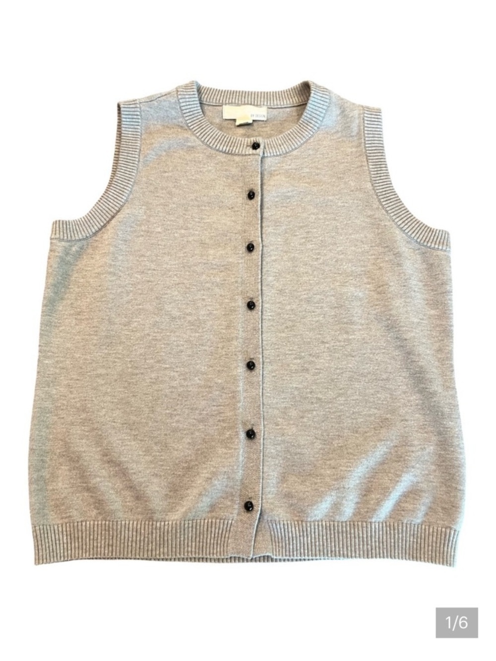 By Design Gray Button Front Sweater Vest Women M Lightweight Knit Layering Piece